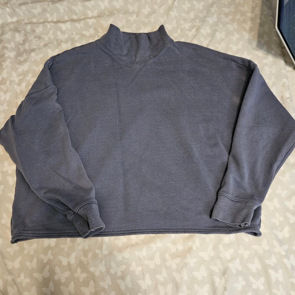 Madewell Mockneck Boxy Crop Sweatshirt - Cotton Hemp Blend - Blue - Large
